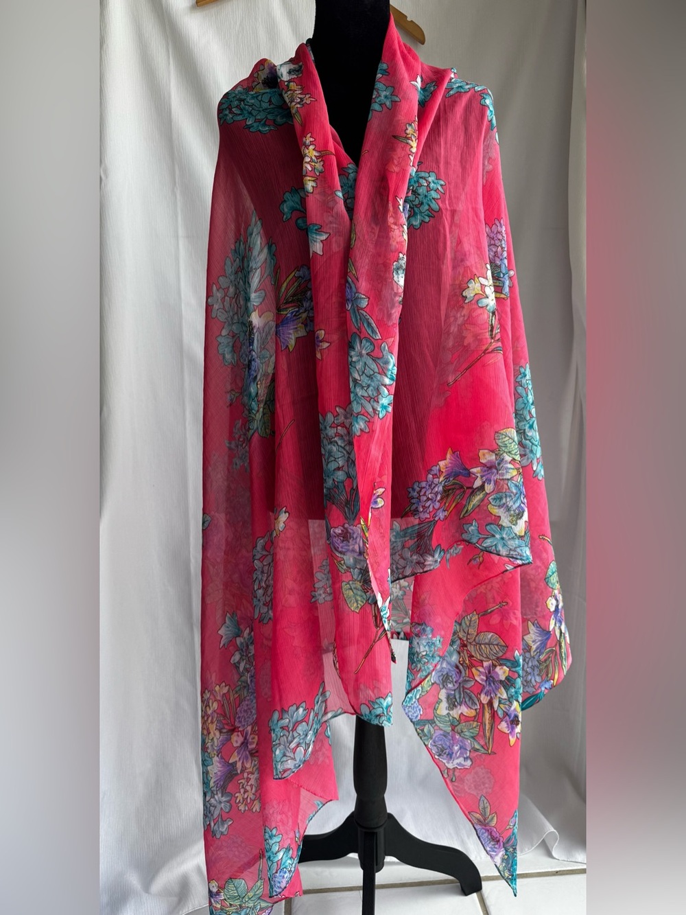 Women’s Sheer Floral Blooms Flower Shawl/Wrap Scarf Multicolor Beach Cover up